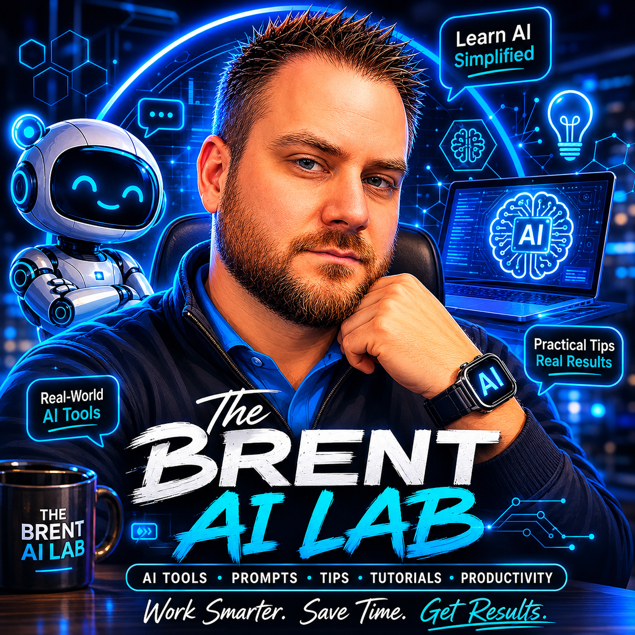 Brent Bowles with AI technology and The Brent AI Lab branding